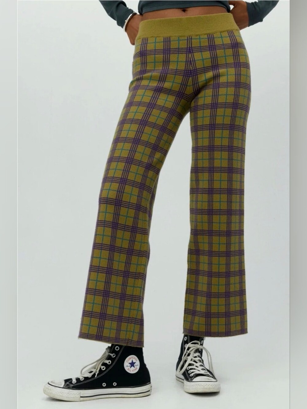 Daydreamer Olive Plaid Pull On Sweater Pant Sz M